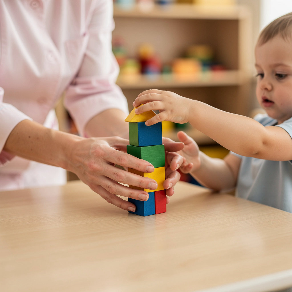 Lyrics Daycare team interacting with children in a bright, safe, and educational environment in San Diego